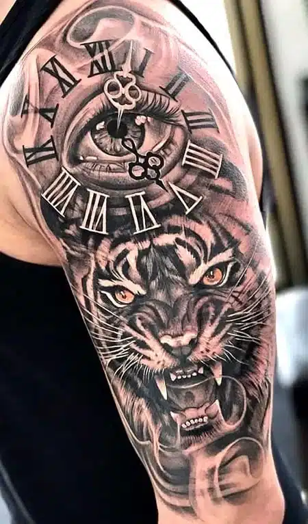 Tatuaje de numero romano de tigre