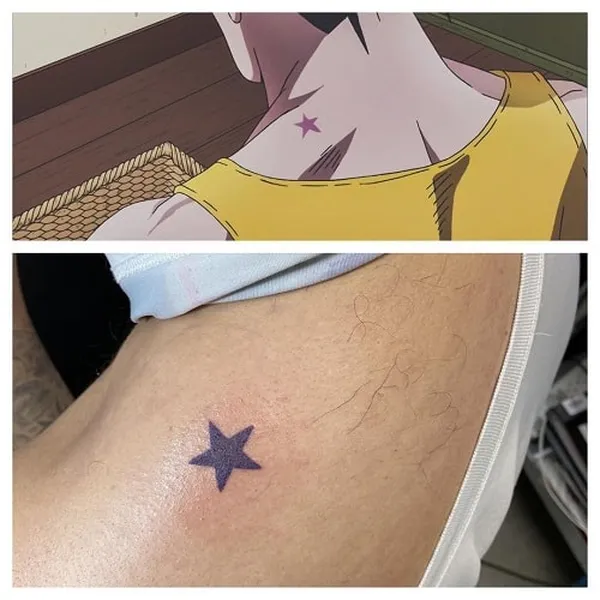 estrella morada en el hombro jojostar tatuaje